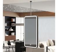 Yopappol Rectangle Ceiling Hanging Mirror with LED Lights, Illuminated Wall Mounted Vanity Mirror with 3 Colors Dimmable, Modern Decor Glass Simple Mirrors(50cmx60cm)