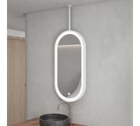 Yopappol White Bathroom Mirror, Oval Ceiling Hanging Mirror with Metal Boom and LED Lights - Boom Customizable, Vanity Shaving Makeup Mirrors, Modern Design(50cmx60cm)