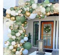 YoParty Balloon Arch Kit - 141 Pcs Green Balloon Arch Kit with Assorted Size Balloons in White, Metallic Gold & Confetti - Ideal for Birthday, Baby Shower, Party & Wedding Decorations