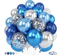 YoParty Blue & Silver Metallic Balloons Set | 2.8 g Thick Latex Light, Royal, Navy, Silver & Confetti Balloons for Birthdays, Baby Showers, Engagements, Weddings, Gender Reveals, and Party Decoration