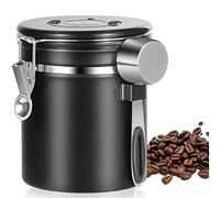 Yopay 16oz /480ml Airtight Coffee Canister, Stainless Steel Coffee Container with Measuring Scoop for the Kitchen, Coffee Ground Vault Jar With One Way Co2 Valve, Tea Coffee Beans Sugar Fresher, Black