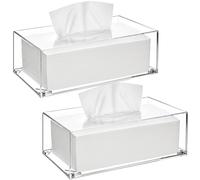 Yopay 2 Pack Acrylic Tissue Box Holder, Rectangle Tissue Box Cover with Magnetic Bottom, Clear Acrylic Facial Tissue Case Dispenser for Bathroom Kitchen Bedroom Vanity Restaurant Office