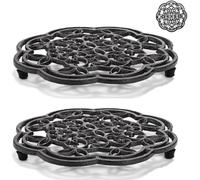 Yopay 2 Pack Cast Iron Trivet Heavy Duty, 7.7 inch Round Metal Trivet for Hot Pans, Rustproof Pot Stands Holders with Rubber Pegs for Countertop, Dining Table, Kitchen Farmhouse Decoration