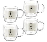 Yopay 2 Pack Glass Bear Coffee Mugs, 8.5 oz Double Wall Insulated Cute Kids Coffee Milk Beer Cups for Latte, Cappuccino, Americano, Tea, Beverage, Valentine's Day Birthday