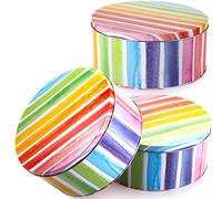 Yopay 3 Pack Cookie Tins, Round Baking Cake Gift Tins for Storing Patisseries, Puff Pastries Craft Supplies, Easter, Special Occasion and Holidays, Rainbow Pattern, 7" W X 3.2" H, Metal