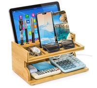 Yopay Nightstand Organizer for Men, Luxury Bamboo Phone Docking Station for Dad Husband, Charging Organizer Cell Phone Stand Tablet Stand for Boyfriend Graduation Office Father's Day