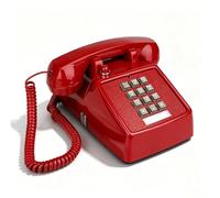 YOPAY Single Line Corded Desk Telephone, Home Emergency Intuition Amplified Retro Phone, Classic Dial Button Phone, Red
