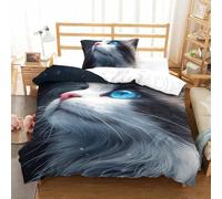 YOPDEOOCR Cute Blue Eyed Cat Duvet Cover Sets 2 PCS Hotel Quality Quilt Cover Bed Sets Bed Covers with Pillowcases with Zipper Closure Ultra Soft Hypoallergenic Microfiber Single(135x200cm)