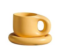Yopeissn 400ML Ceramic Mug Nordic Ins Fat Handle Cup Breakfast Coffee Milk Water Cup with Tray Drinkware Couple Ice Cream Dessert Cup