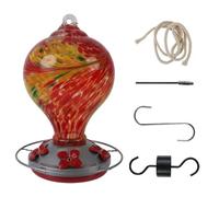 Yopeissn Bird Feeder with 5 Perches Hand Blown Glass Bird Feeders for Outdoors Hanging 30 Fuild Oz,A