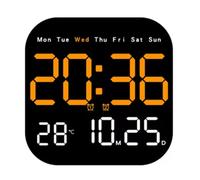 Yopeissn Digital Wall Clocks Temperature Date Week Dispaly Electronic Table Clock Wall-Mounted LED Alarm Clock Remote Control