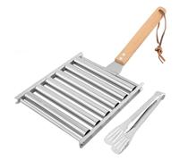 Yopeissn Hot Dog Roller for Grill with Metal Spatula and Long Wooden Handle Stainless Steel Sausage Roller Rack Hot Dog Girller