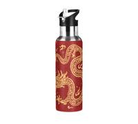 Yopersonalizes Insulated Water Bottle with Straw 600 ml/20 oz Chinese Dragon Stainless Steel Sports Water Bottles Leakproof Hot Cold Metal Drink Flask for Travel Gym