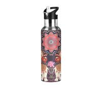 Yopersonalizes Insulated Water Bottle with Straw 600 ml/20 oz Elephant Mandala Stainless Steel Sports Water Bottles Leakproof Hot Cold Metal Drink Flask for Travel Gym