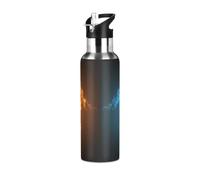 Yopersonalizes Insulated Water Bottle with Straw 600 ml/20 oz Fire Ice Dragon Stainless Steel Sports Water Bottles Leakproof Hot Cold Metal Drink Flask for Travel Gym