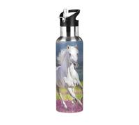 Yopersonalizes Insulated Water Bottle with Straw 600 ml/20 oz Horse Lavender Stainless Steel Sports Water Bottles Leakproof Hot Cold Metal Drink Flask for Travel Gym