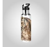 Yopersonalizes Insulated Water Bottle with Straw 600 ml/20 oz Horse Watercolor Painting Stainless Steel Sports Water Bottles Leakproof Hot Cold Metal Drink Flask for Travel Gym