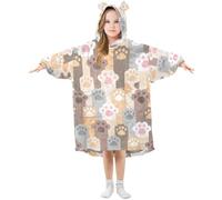 Yopersonalizes Kids Oversized Blanket Hoodie for Boys Girls, Cat Paw Print Fleece Wearable Hoodie Blanket with Pocket Hooded Sweatshirt for Children Teen Multicolor