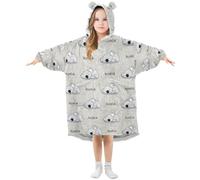 Yopersonalizes Kids Oversized Blanket Hoodie for Boys Girls, Cute Koala Plaid Fleece Wearable Hoodie Blanket with Pocket Hooded Sweatshirt for Children Teen Multicolor