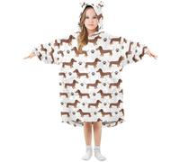 Yopersonalizes Kids Oversized Blanket Hoodie for Boys Girls, Dachshund Paw Print Fleece Wearable Hoodie Blanket with Pocket Hooded Sweatshirt for Children Teen Multicolor