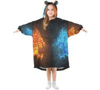 Yopersonalizes Kids Oversized Blanket Hoodie for Boys Girls, Fire Ice Dragon Fleece Wearable Hoodie Blanket with Pocket Hooded Sweatshirt for Children Teen Multicolor