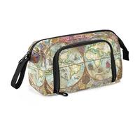 Yopersonalizes Large Pencil Case for Girls Boys Retro World Map Pencil Bag for Secondary School Supplies Office Stationery Organised Pencil Pouch for Kids Teen Student Women