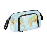 Yopersonalizes Large Pencil Case for Girls Boys World Map Pencil Bag for Secondary School Supplies Office Stationery Organised Pencil Pouch for Kids Teen Student Women