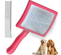 YOPETAYU Large Long Pin Slicker Brush for Poodles, Goldendoodles & Long Haired Dogs - 25mm Pins Professional Grooming Tool with Wooden Handle for Thick Curly Coats, Mats & Undercoat - Red