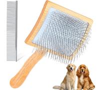 YOPETAYU Large Long Pin Slicker Brush for Poodles, Goldendoodles & Long Haired Dogs - 25mm Pins Professional Grooming Tool with Wooden Handle for Thick Curly Coats, Mats & Undercoat - Natural
