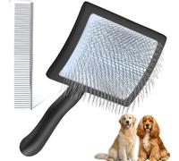 YOPETAYU Large Long Pin Slicker Brush for Poodles, Goldendoodles & Long Haired Dogs - 25mm Pins Professional Grooming Tool with Wooden Handle for Thick Curly Coats, Mats & Undercoat - Black