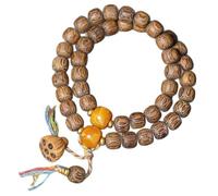 YOPI Agarwood 8mm Beads Double-Circle DIY Bracelet Lotus Pod Wooden Rosary | 8mm agarwood beads, lotus pod accent
