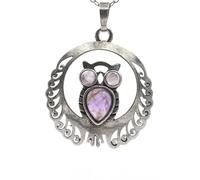 YOPI Ancient Silver Blackened Crystal Owl Pendant - Unique Jewelry Accessory for Nature Lovers(Amethyst)