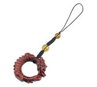 YOPI Ancient Style Sandalwood Dragon Carving Ring Buckle Mobile Phone Chain Lanyard - Anti-Lost Key Pendant and Ornaments(Red)