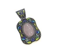 YOPI Antique Ethnic Cloisonne Pendant with Amethyst Powder, Red Agate, Black Shell, and Tiger Stone - Unique DIY Jewelry Making Supplies(C10400-5)