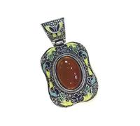 YOPI Antique Ethnic Cloisonne Pendant with Amethyst Powder, Red Agate, Black Shell, and Tiger Stone - Unique DIY Jewelry Making Supplies(C10400)