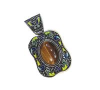 YOPI Antique Ethnic Cloisonne Pendant with Amethyst Powder, Red Agate, Black Shell, and Tiger Stone - Unique DIY Jewelry Making Supplies(C10400-10)