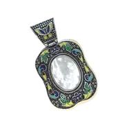 YOPI Antique Ethnic Cloisonne Pendant with Amethyst Powder, Red Agate, Black Shell, and Tiger Stone - Unique DIY Jewelry Making Supplies(C10400-7)