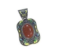 YOPI Antique Ethnic Cloisonne Pendant with Amethyst Powder, Red Agate, Black Shell, and Tiger Stone - Unique DIY Jewelry Making Supplies(C10400-6)