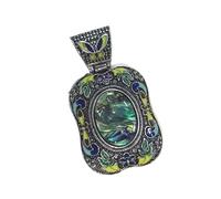 YOPI Antique Ethnic Cloisonne Pendant with Amethyst Powder, Red Agate, Black Shell, and Tiger Stone - Unique DIY Jewelry Making Supplies(C10400-3)