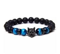 YOPI Blue Tiger Eye Bracelet - 8mm Natural Stone with Black Frosted Volcanic Stone and Green Tiger Eye Accents(Lapislazuli)