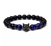 YOPI Blue Tiger Eye Bracelet - 8mm Natural Stone with Black Frosted Volcanic Stone and Green Tiger Eye Accents(Sapphire)