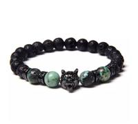 YOPI Blue Tiger Eye Bracelet - 8mm Natural Stone with Black Frosted Volcanic Stone and Green Tiger Eye Accents(Africanturquoisewolf)