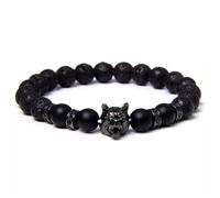 YOPI Blue Tiger Eye Bracelet - 8mm Natural Stone with Black Frosted Volcanic Stone and Green Tiger Eye Accents(Frostedblackwolf)