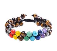 YOPI Bohemian 6mm Colorful Natural Stone Double Layer Bracelet for Women - Tree of Life Design with Onyx Beads(TigerEyeBracelet)
