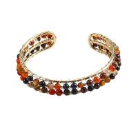 YOPI Bohemian Multi-Color Natural Stone Hand-Wound Open Bracelet for Women(Blackred)