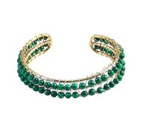 YOPI Bohemian Multi-Color Natural Stone Hand-Wound Open Bracelet for Women(Darkgreen)