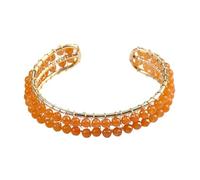 YOPI Bohemian Multi-Color Natural Stone Hand-Wound Open Bracelet for Women(Orangered)