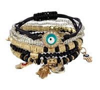 YOPI Bohemian Multi-Layer Beaded Tassel Bracelets for Women - Handmade Jewelry for Boho Style Lovers(Devil'seyeblack)