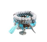 YOPI Bohemian Multi-Layer Beaded Tassel Bracelets for Women - Handmade Jewelry for Boho Style Lovers(Xhy211lightblue)