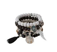 YOPI Bohemian Multi-Layer Beaded Tassel Bracelets for Women - Handmade Jewelry for Boho Style Lovers(Xhy211black)